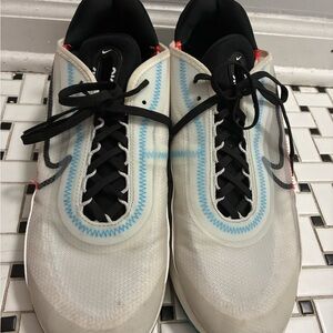 Nike White and Black Shoes with Blue Highlights